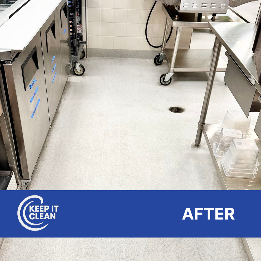 Industrial kitchen floor after cleaning by Keep It Clean Amarillo